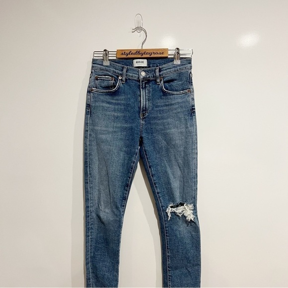 Agolde Toni Straight Jean Mid Rise Distressed Medium Wash Shoreline - Picture 6 of 12